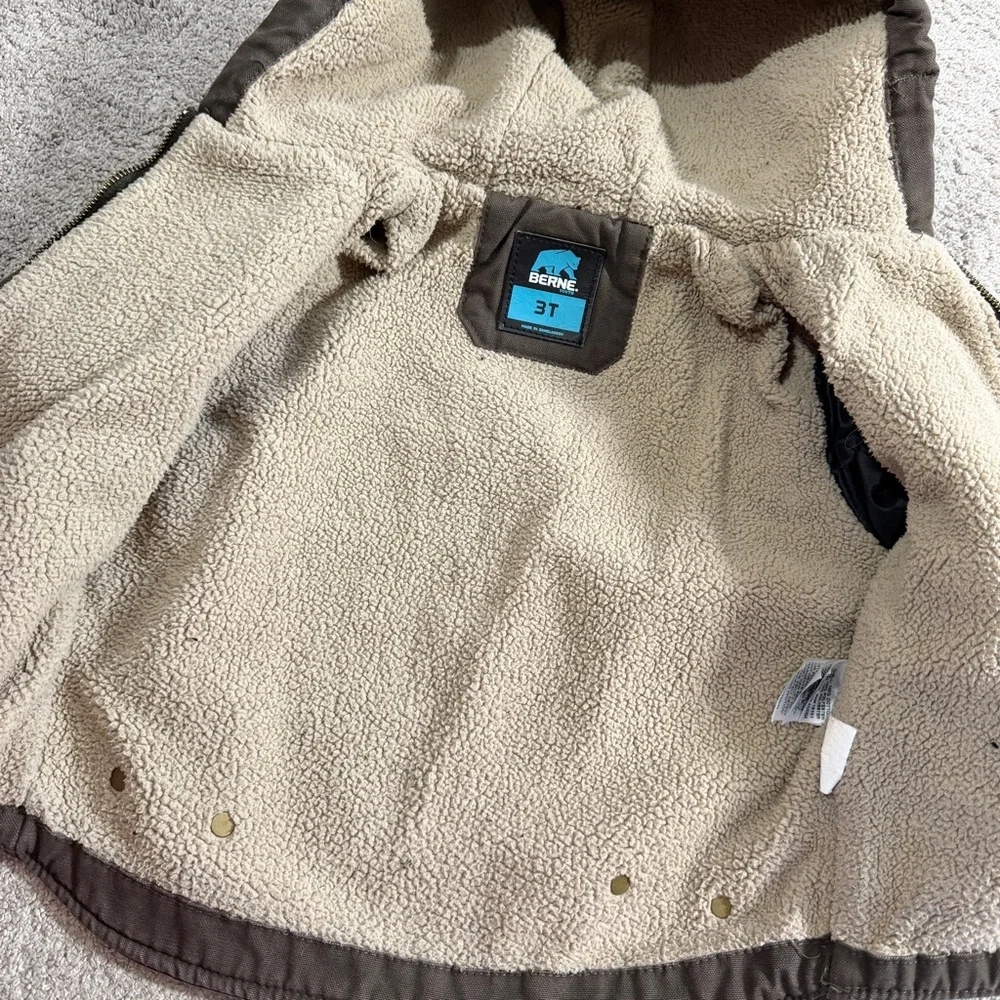 Berne Kids Boys Softstone Sherpa-Lined Hooded Coat-Bark Jacket Full Zip Brown 3T
